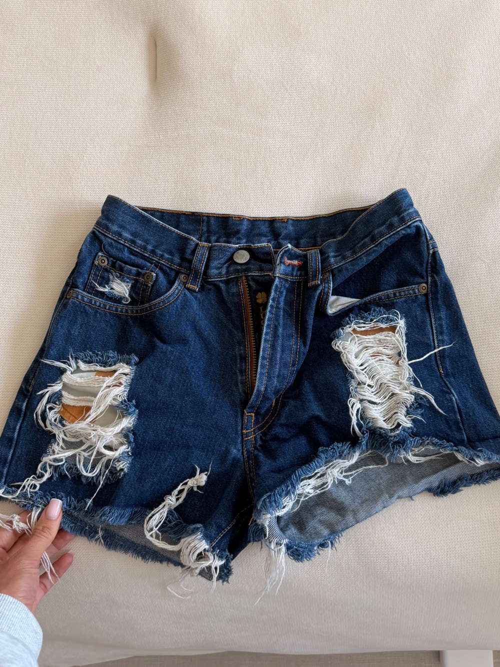 Lucky Brand Dark Blue Distressed Denim Jean Shorts